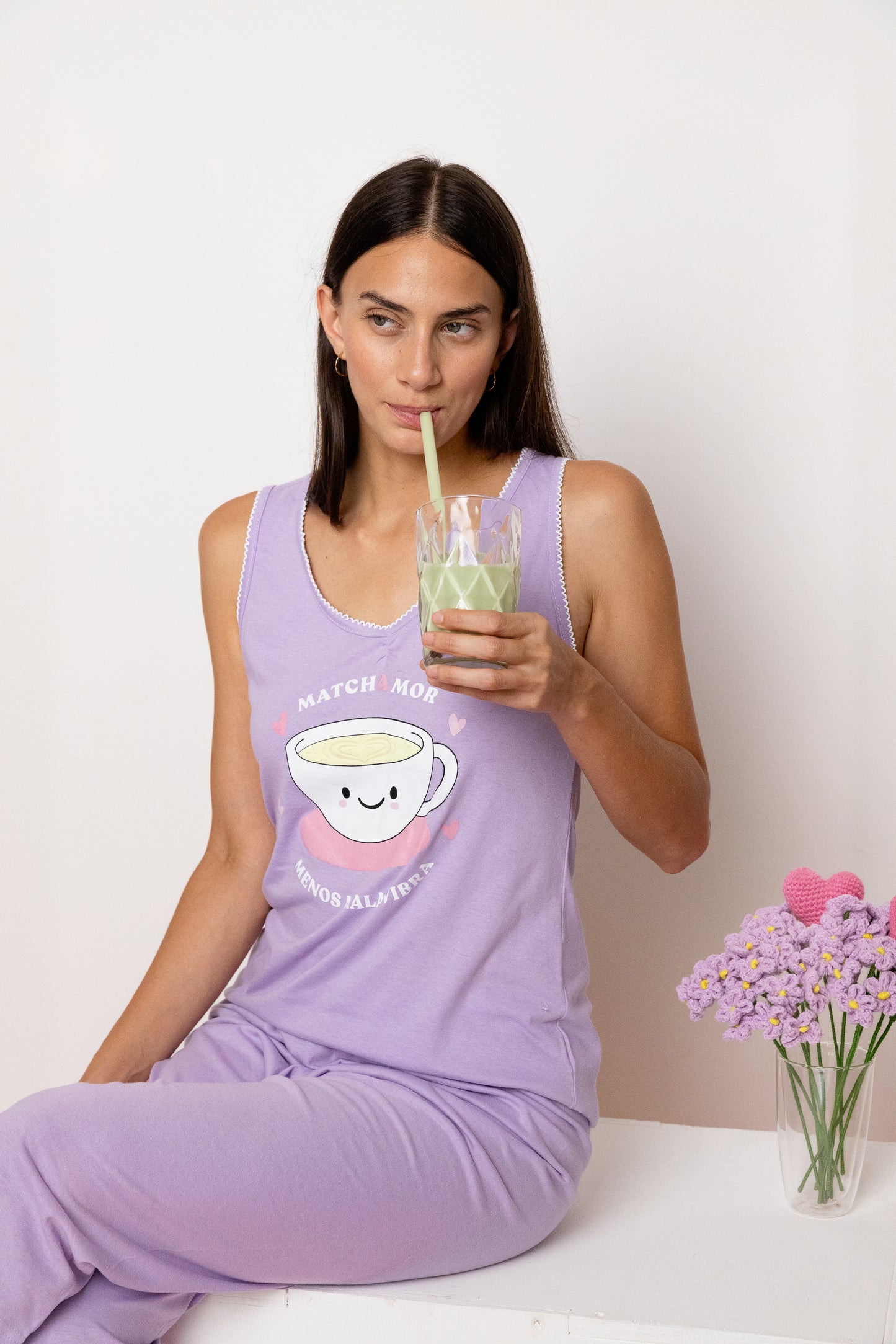 Pijama Mangano Tirantes. Dulce Despertar MATCHA.