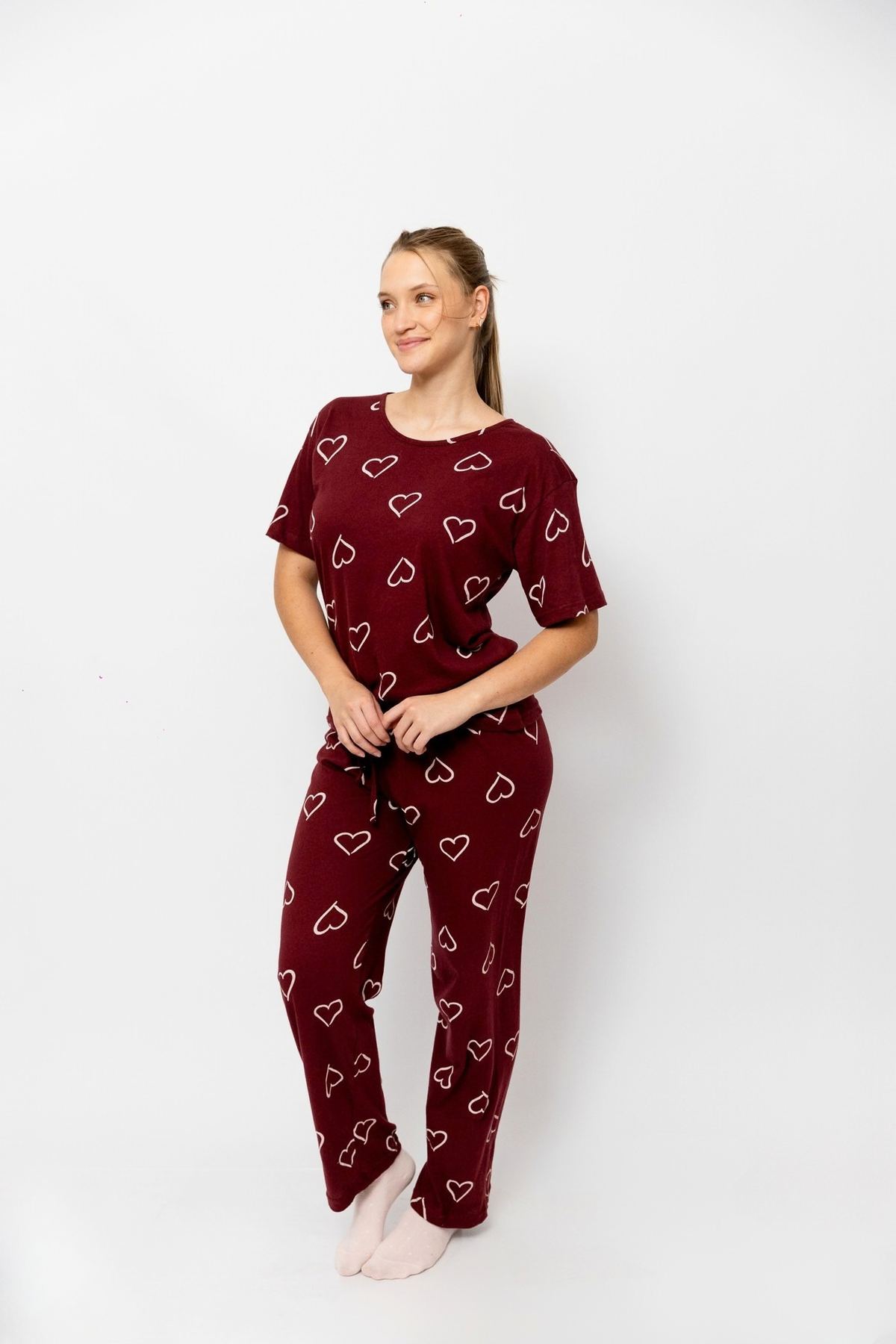 Pijama Pantalón Manga Corta. Burgundy Love.