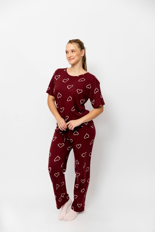 Pijama Pantalón Manga Corta. Burgundy Love.