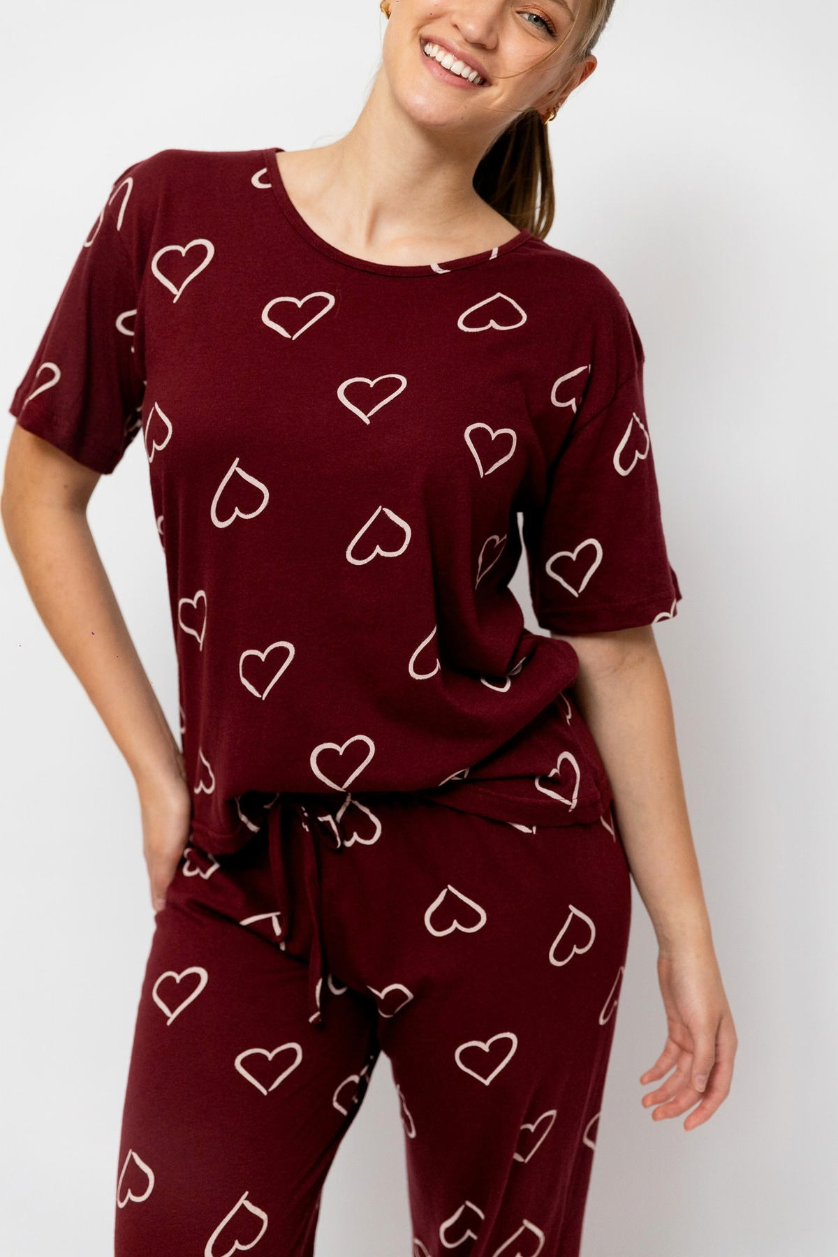 Pijama Pantalón Manga Corta. Burgundy Love.