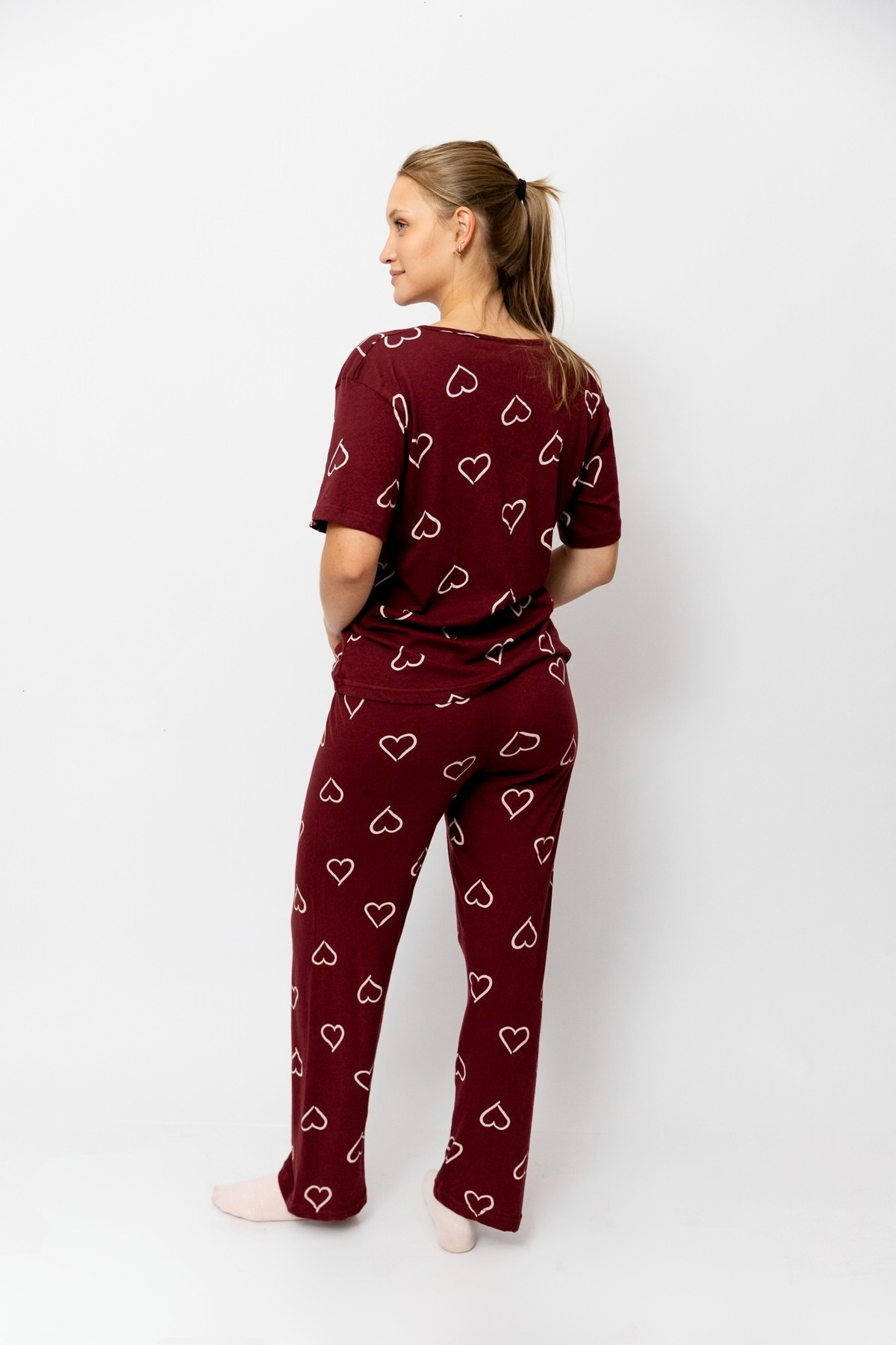 Pijama Pantalón Manga Corta. Burgundy Love.