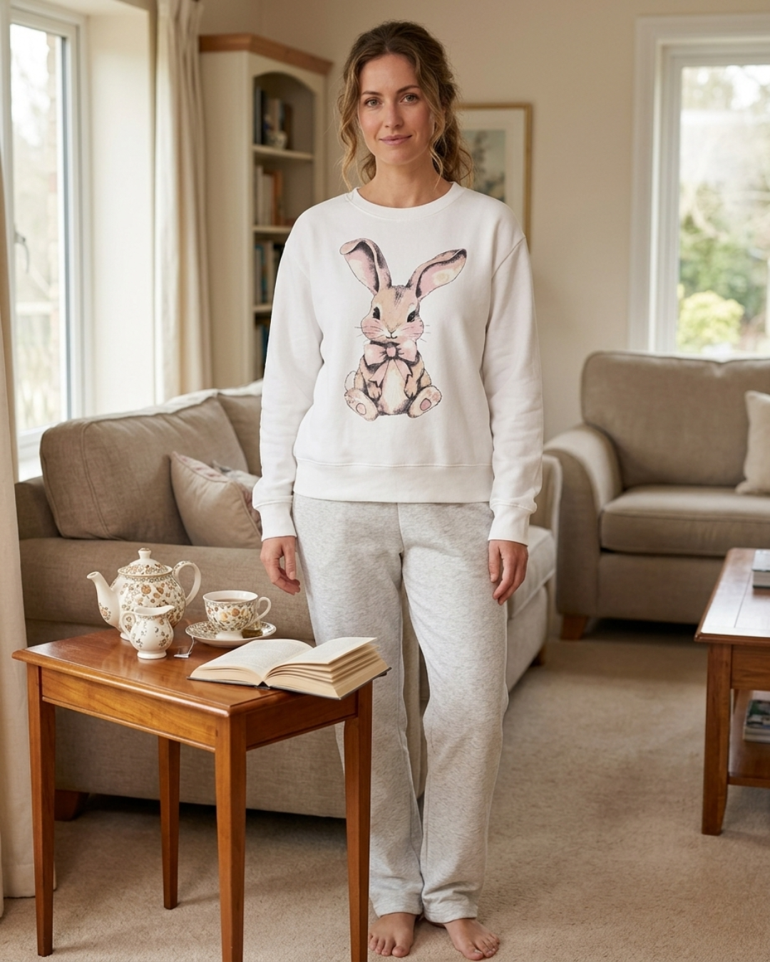 Pijama Buzo Pantalón Manga Larga Blanca. Cotton Bunny.