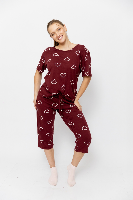 Pijama Mangano Manga Corta. Burgundy Love.