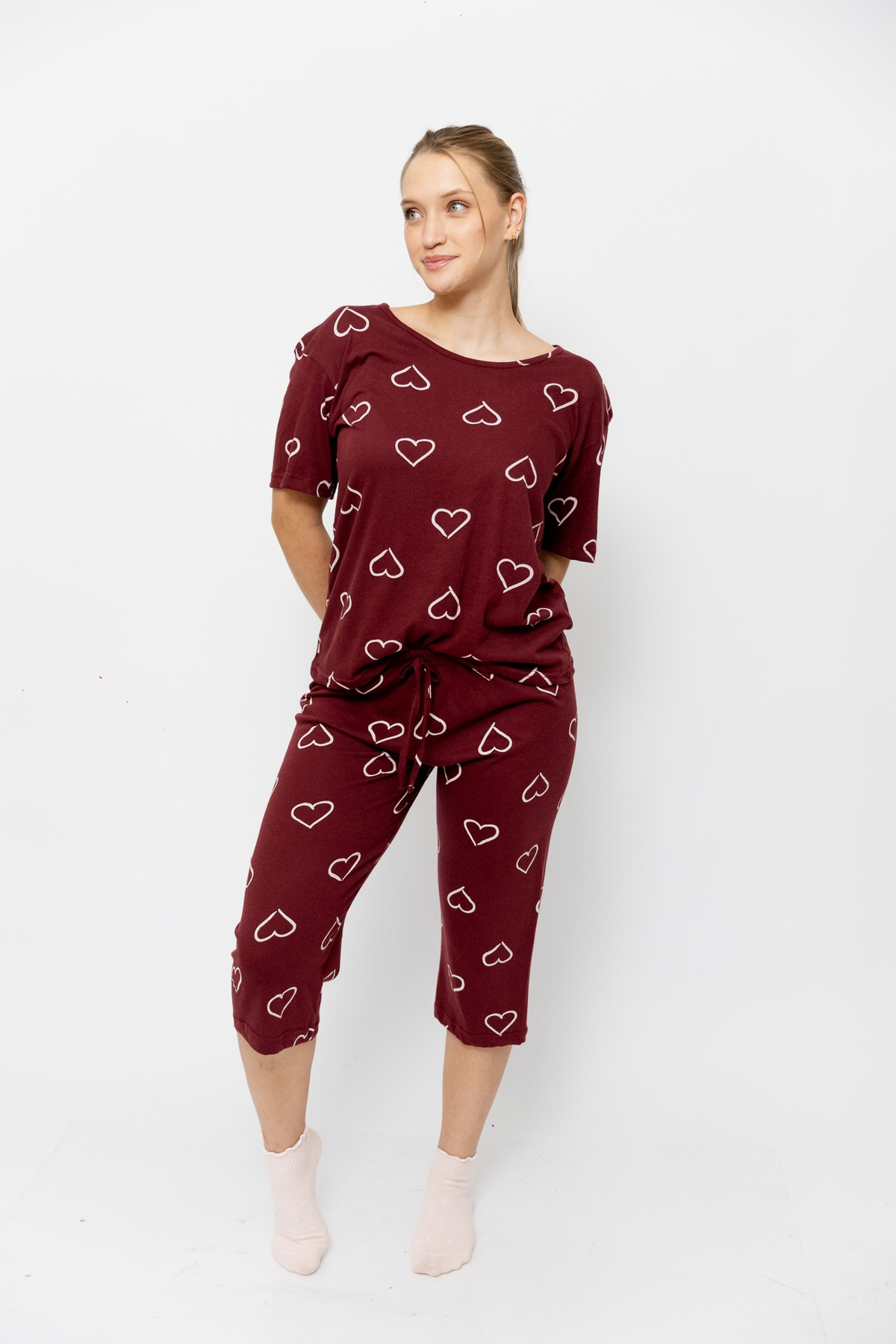 Pijama Mangano Manga Corta. Burgundy Love.