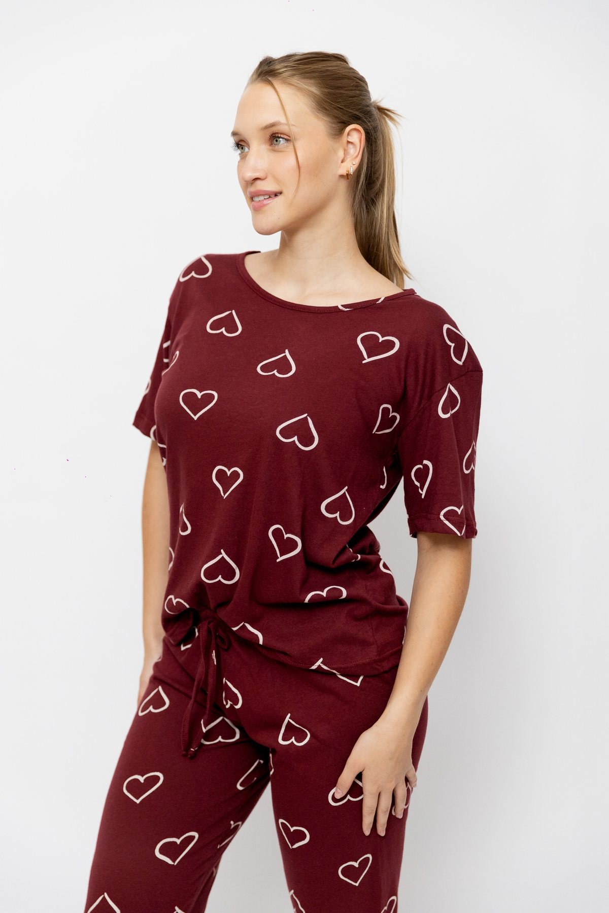 Pijama Mangano Manga Corta. Burgundy Love.