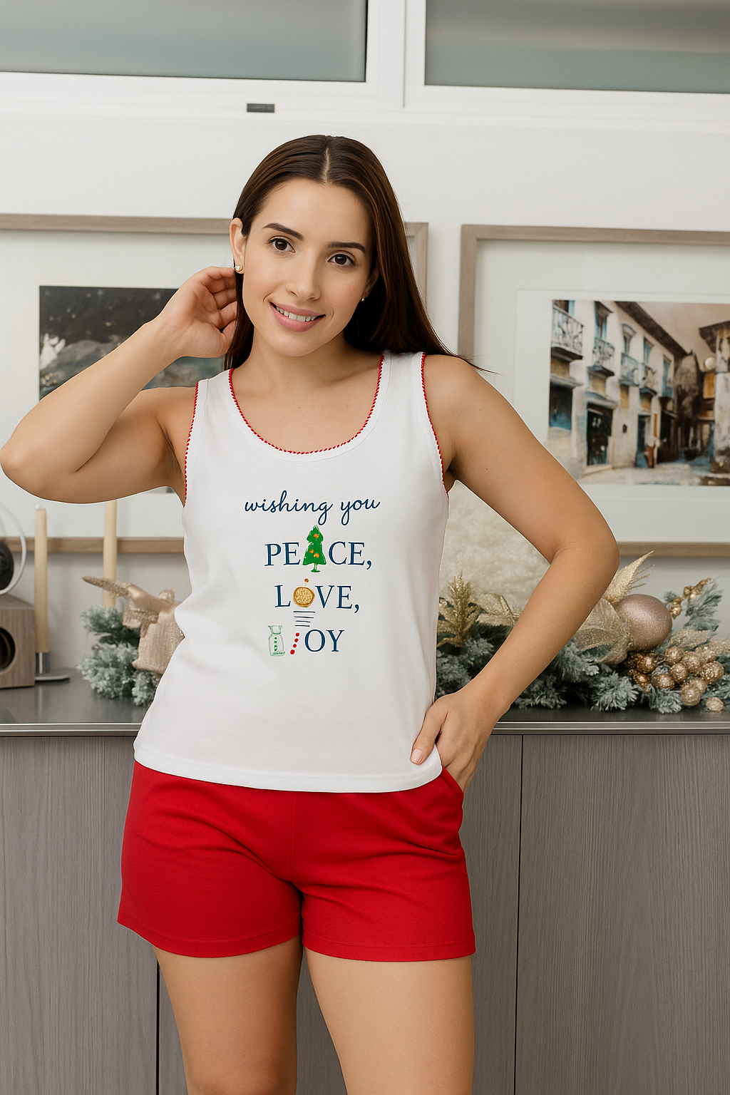 Pijama Mujer Tirantes Peace, Love & Joy. Christmas PJ's.