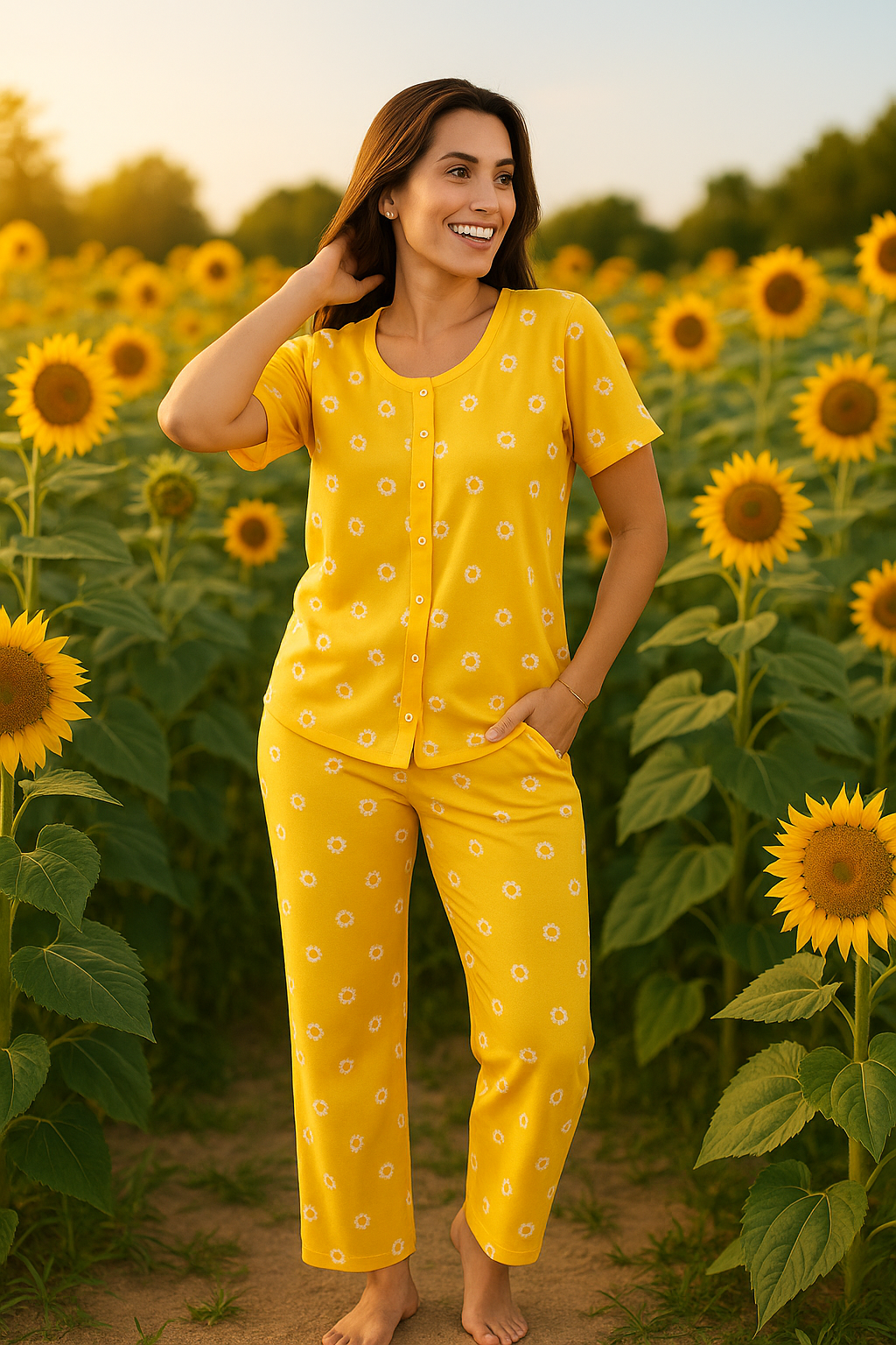 Pijama Pantalón Manga Corta Botones. Sunflower.