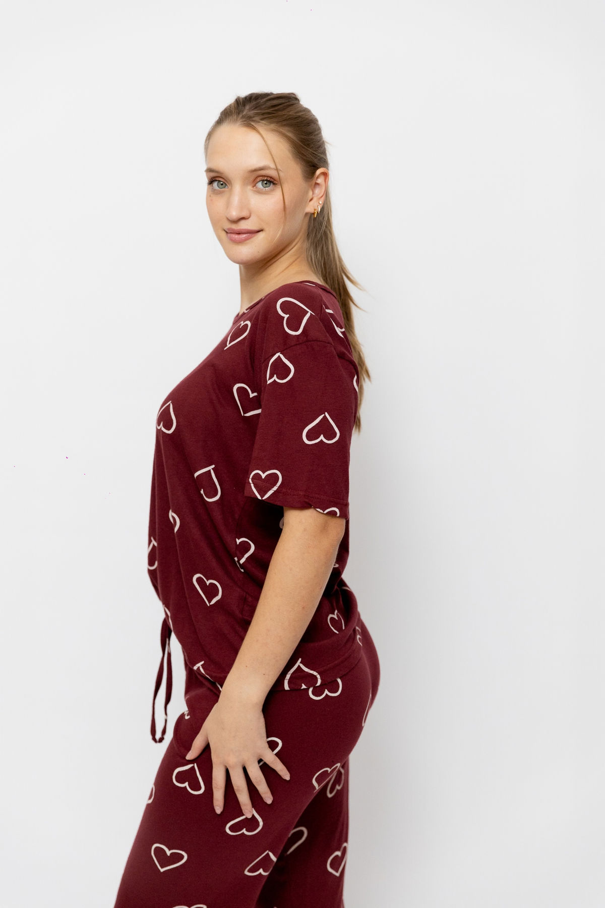 Pijama Mangano Manga Corta. Burgundy Love.