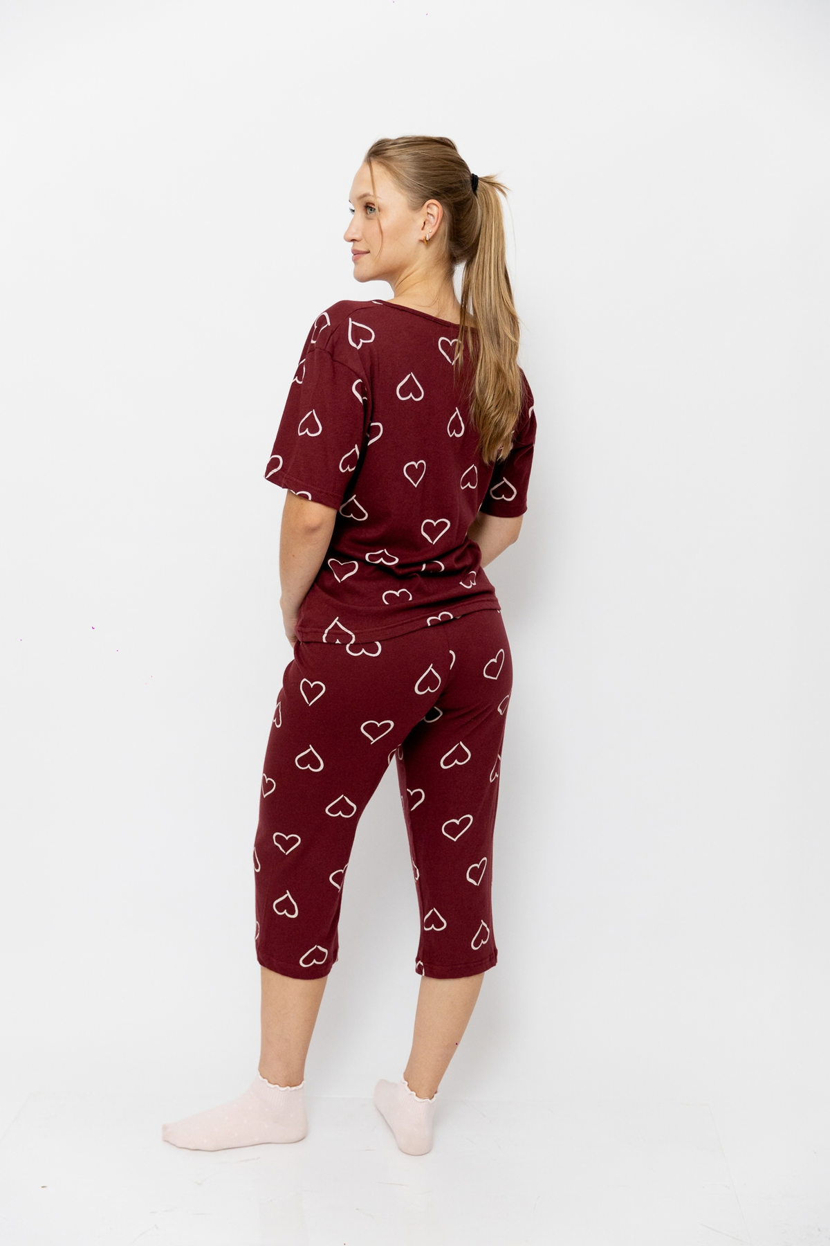 Pijama Mangano Manga Corta. Burgundy Love.