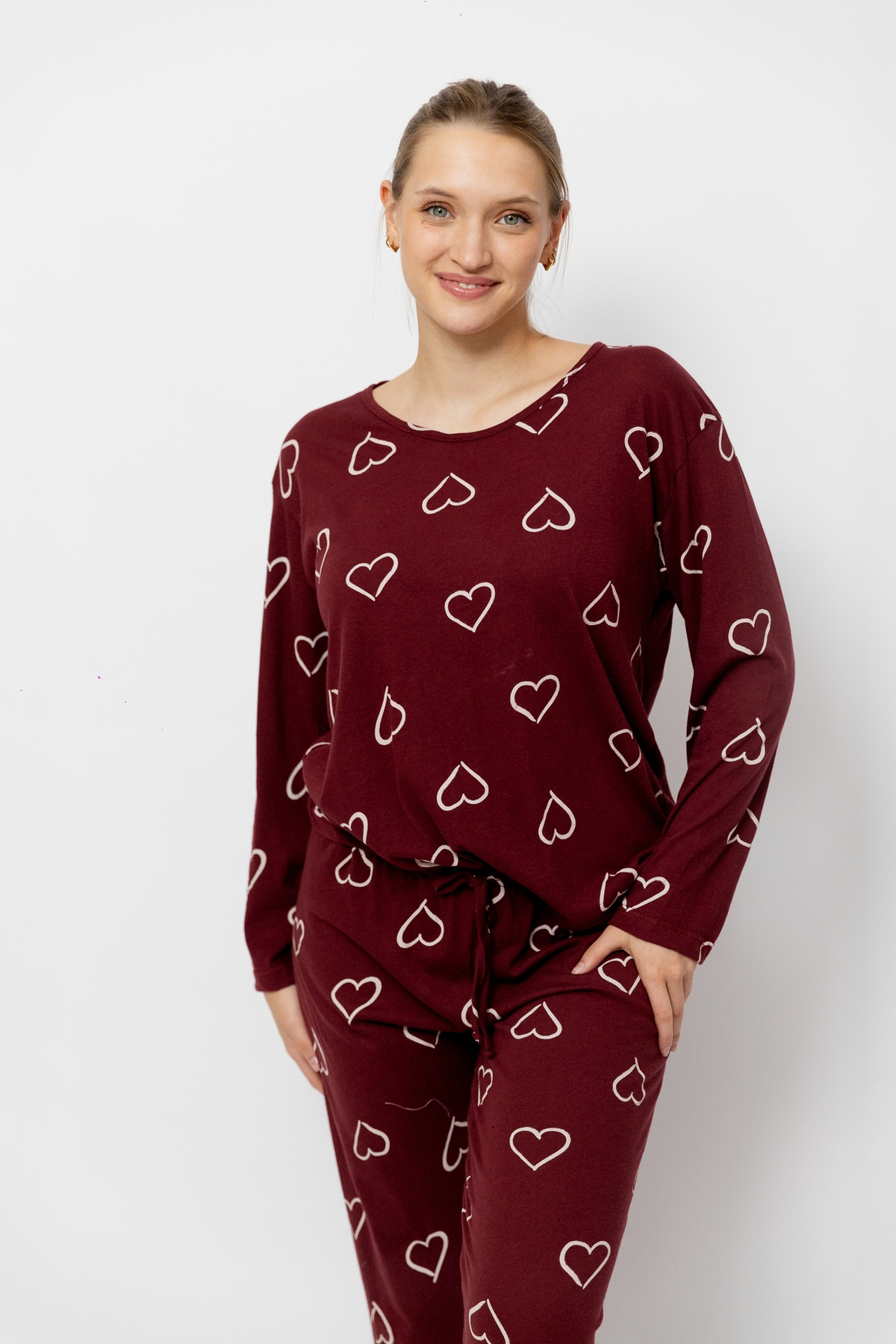 Pijama Pantalón Manga Larga. Burgundy Love.