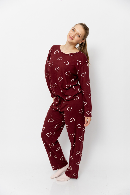 Pijama Pantalón Manga Larga. Burgundy Love.