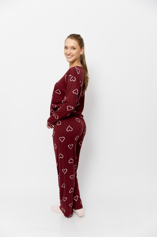 Pijama Pantalón Manga Larga. Burgundy Love.