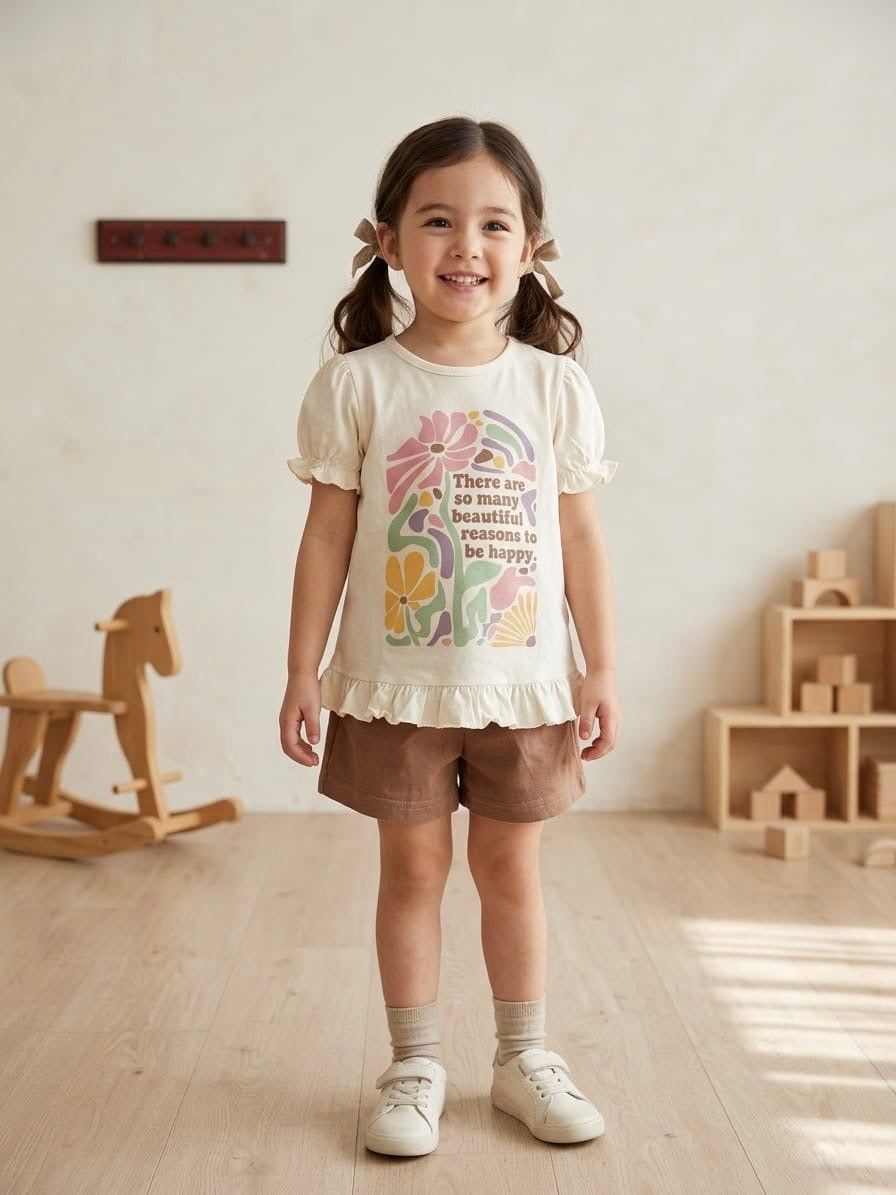 Pijama Bóxer Manga Corta Niña. Happy.