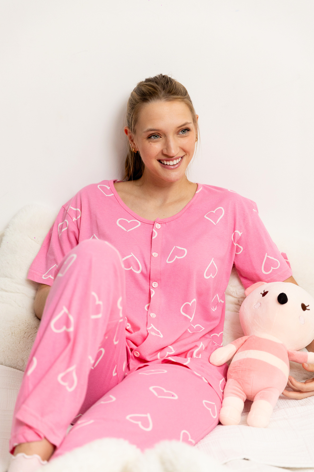Pijama Pantalón Manga Corta Botones. Pink Love.