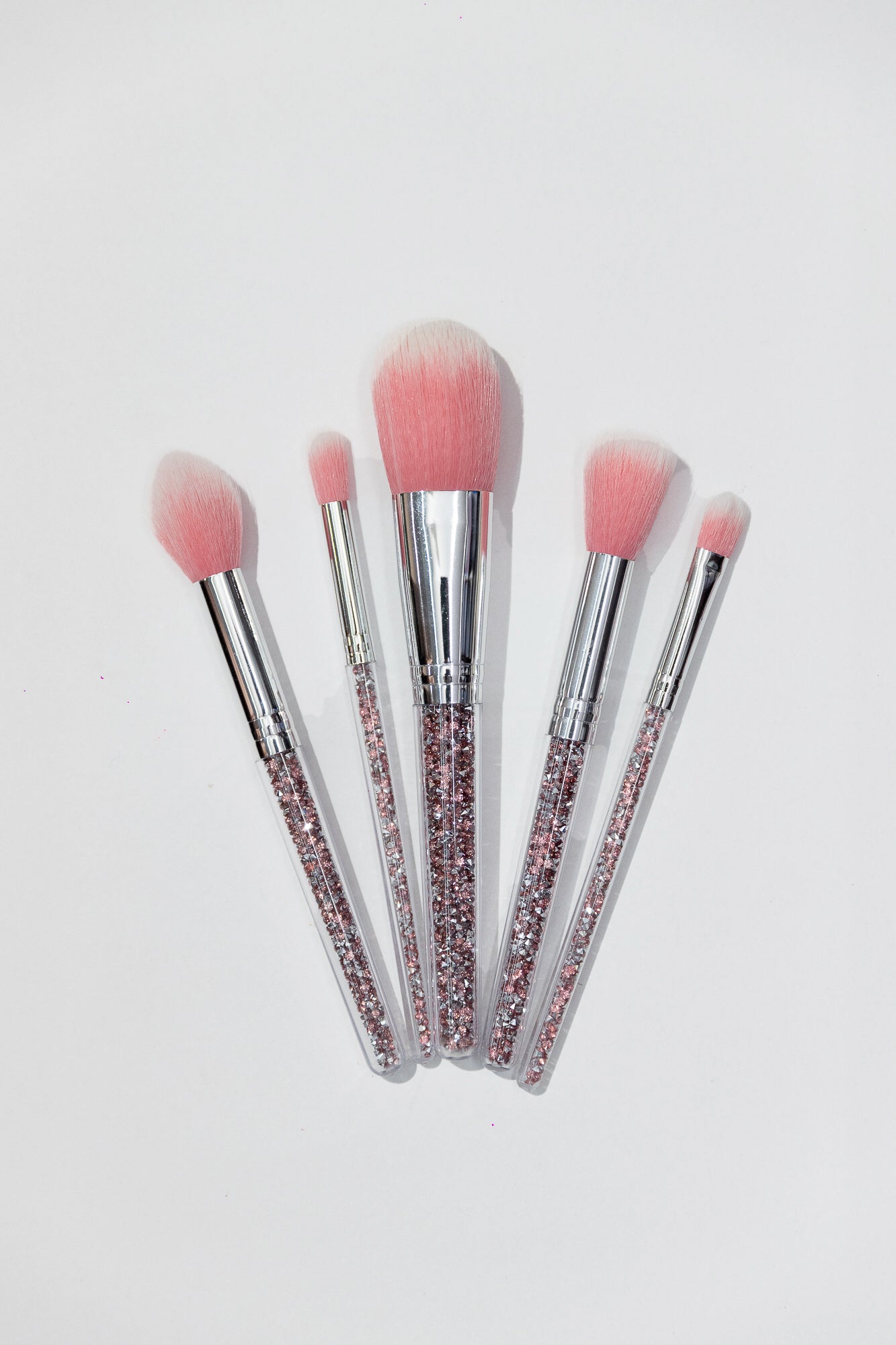 Set 5 Brochas de Maquillaje con Mango Cristal Rosa Glitter