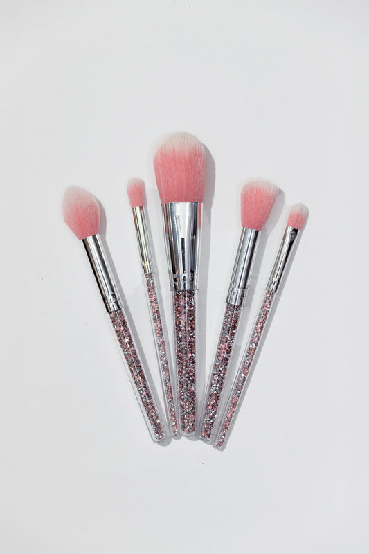 Set 5 Brochas de Maquillaje con Mango Cristal Rosa Glitter