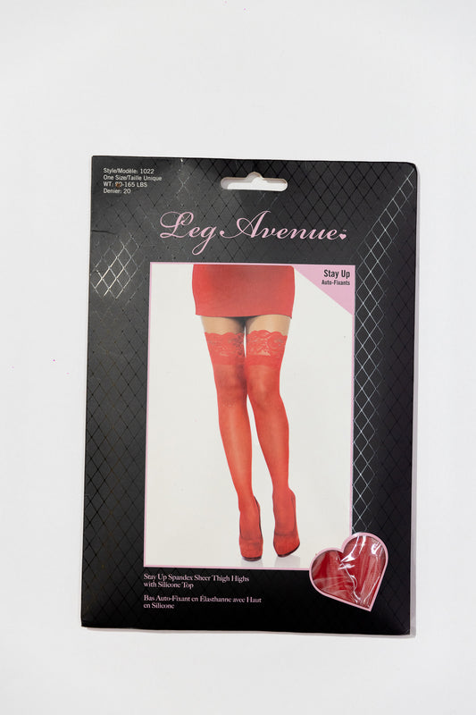 Leg Avenue Stay Up Spandex Sheer Thigh Highs — Rojo
