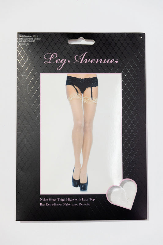 Leg Avenue Nylon Sheer Thigh Highs Lace Top — Nude