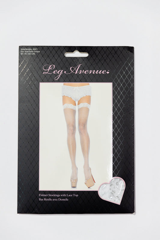 Leg Avenue Fishnet Stockings Lace Top — Blanco