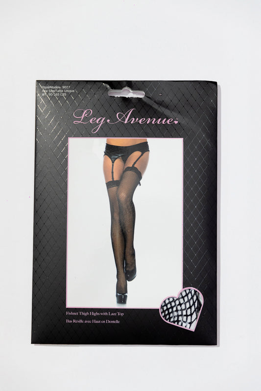 Leg Avenue Fishnet Thigh Highs Lace Top — Negro