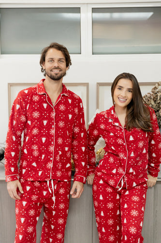 Pijama de Franela Unisex Árboles de Navidad Rojo. Christmas PJ's.