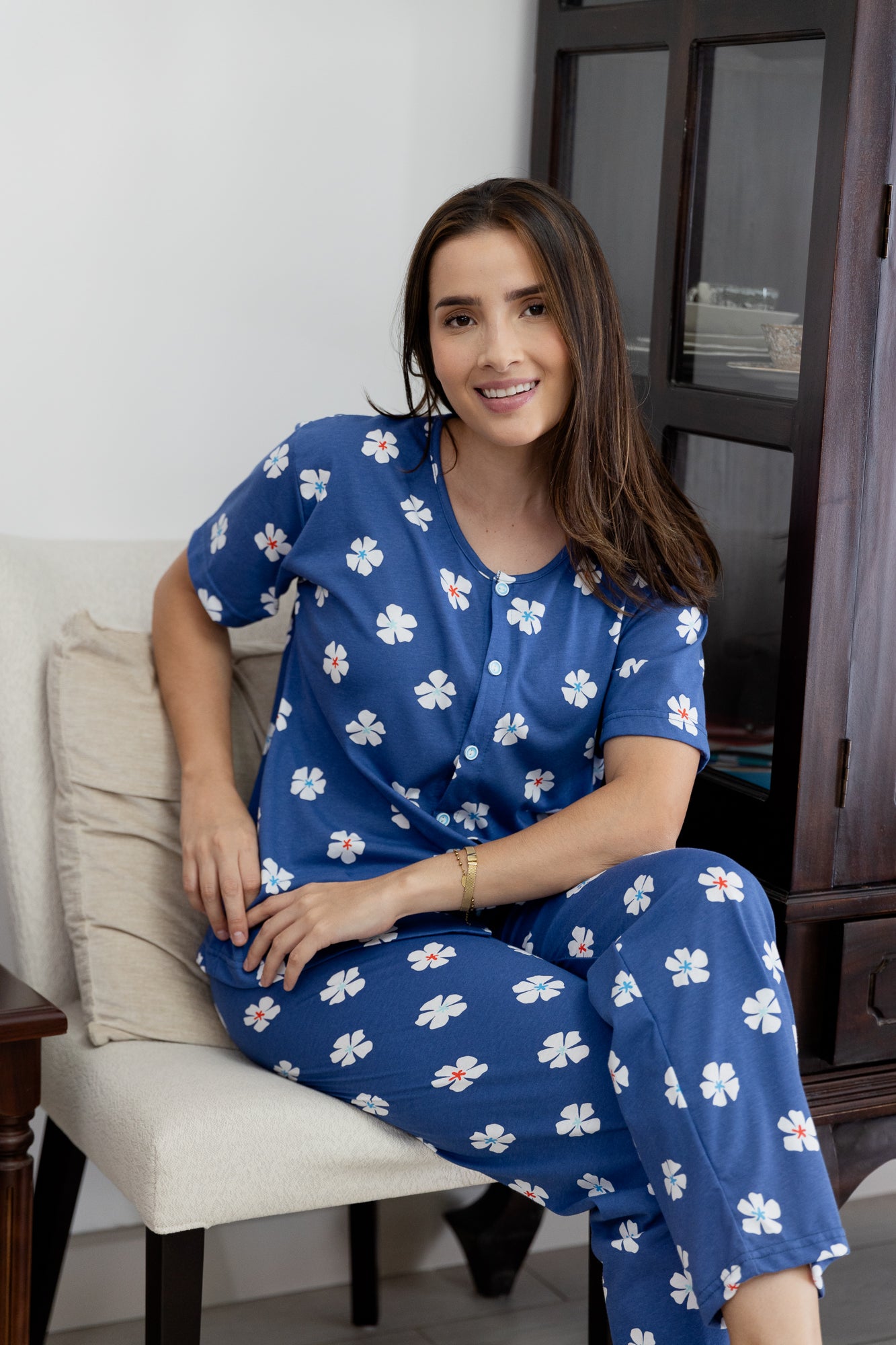 Pijama Pantalón Manga Corta Botones. Blue Dream.