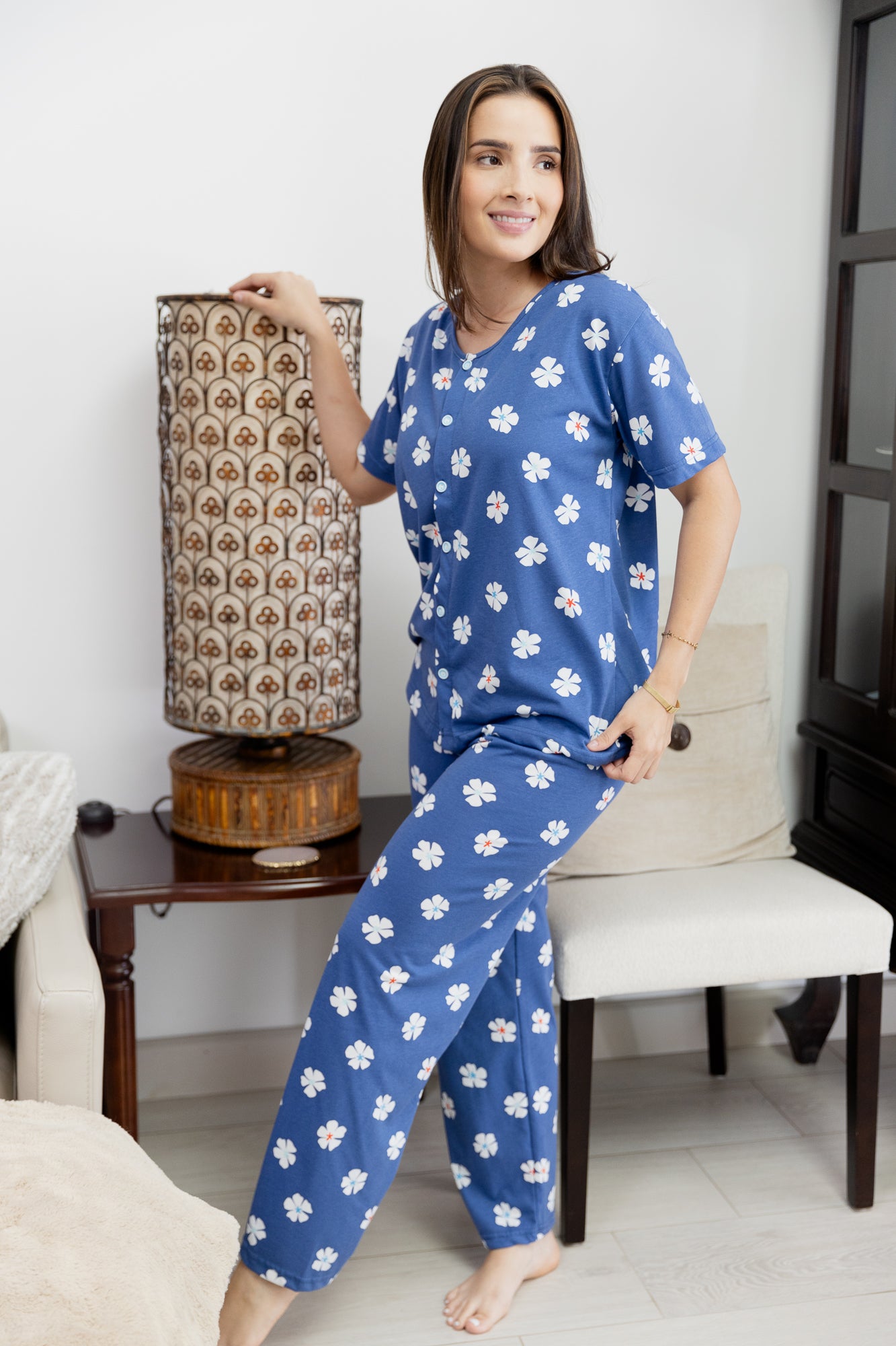 Pijama Pantalón Manga Corta Botones. Blue Dream.