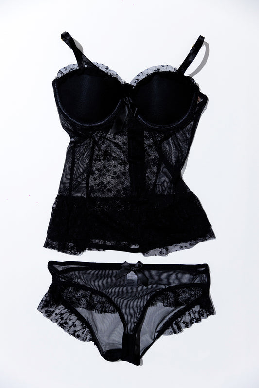 Baby Doll Negro Encaje Estilo 22292