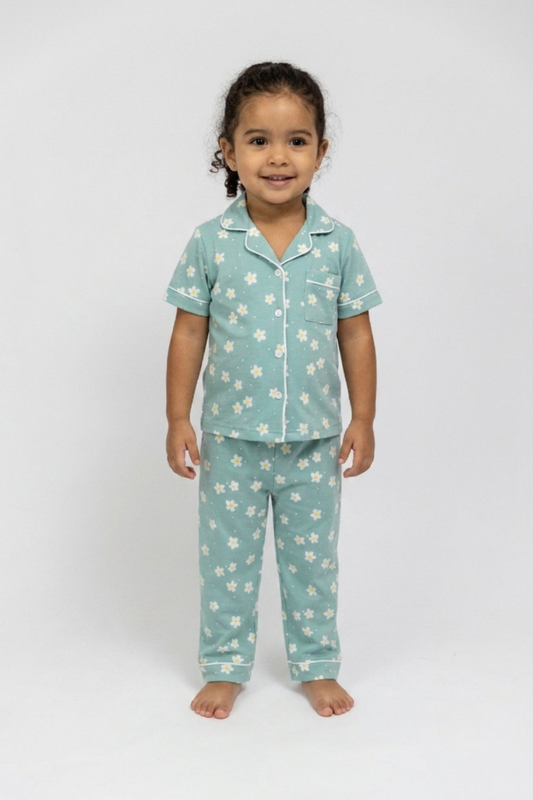 PREVENTA. Pijama Pantalón Manga Corta Botones Niña. Essence.