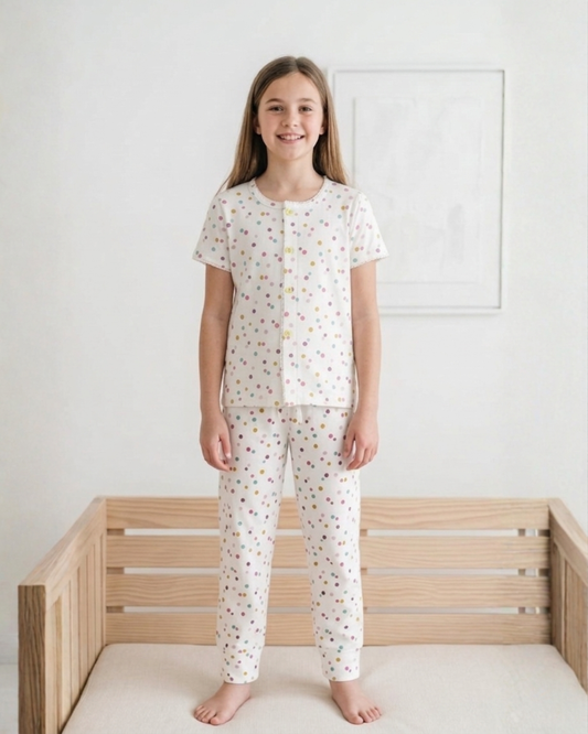 Pijama Niña Pantalón Manga Corta Botones. Confetti.