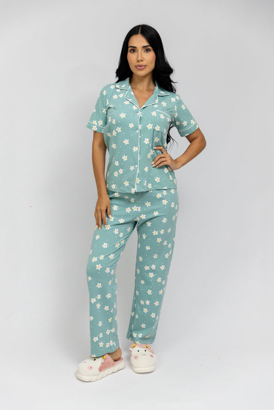 Pijama Pantalón Manga Corta Botones. Essence.