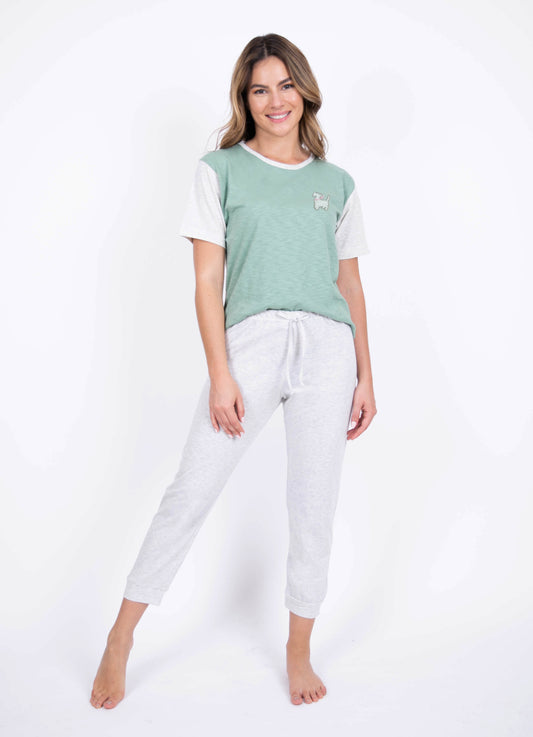 Pijama Pantalón, Manga Corta. Sueños de Algodón.