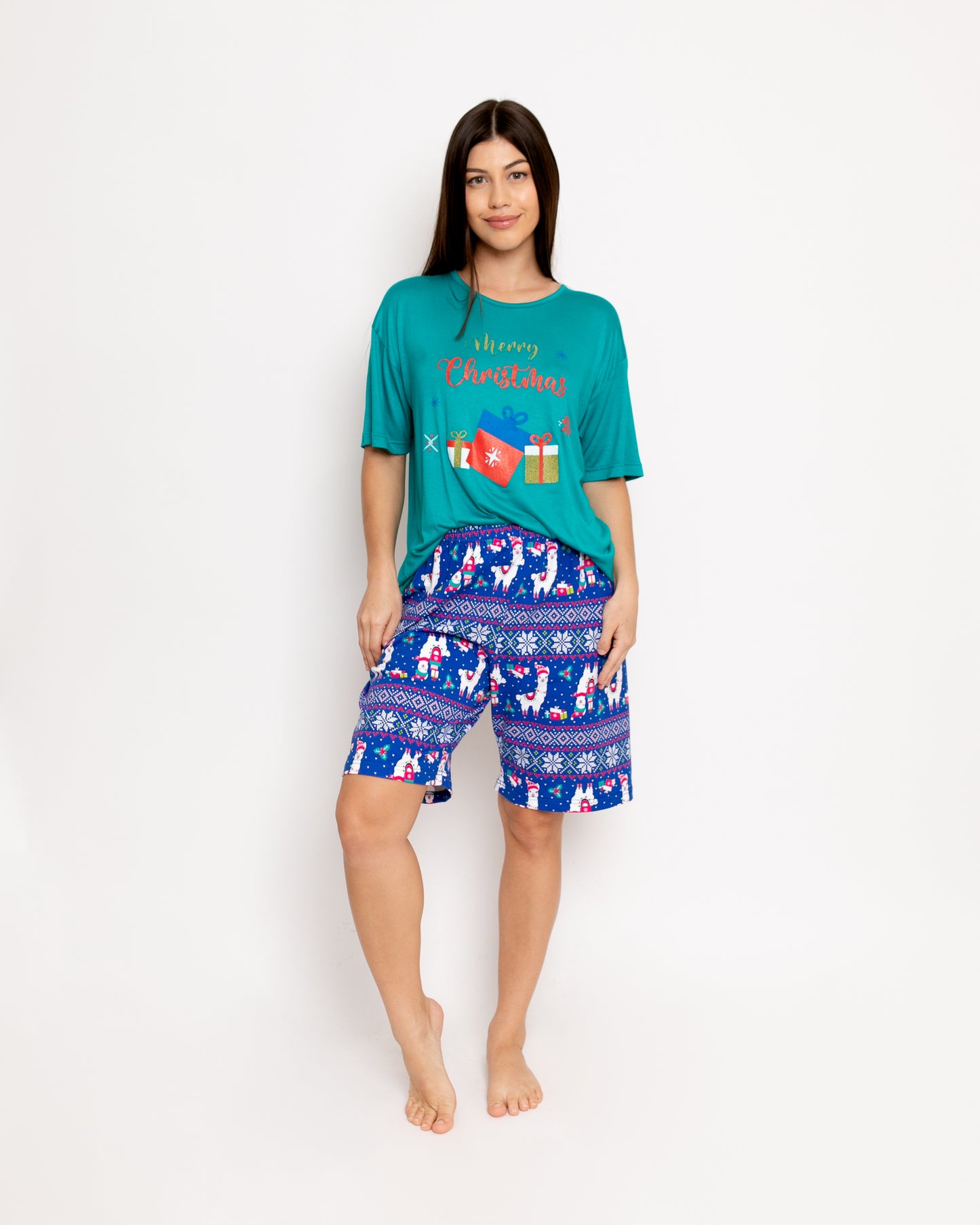 Pijama Boxer Manga Corta Plus Size. Navideña.